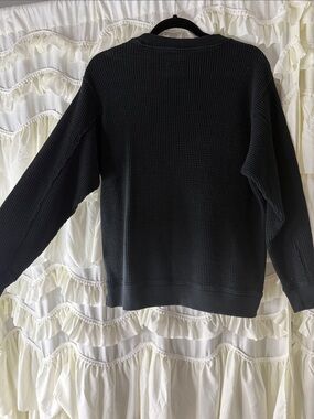 Aerie Black, Distressed Waffle, Crewneck